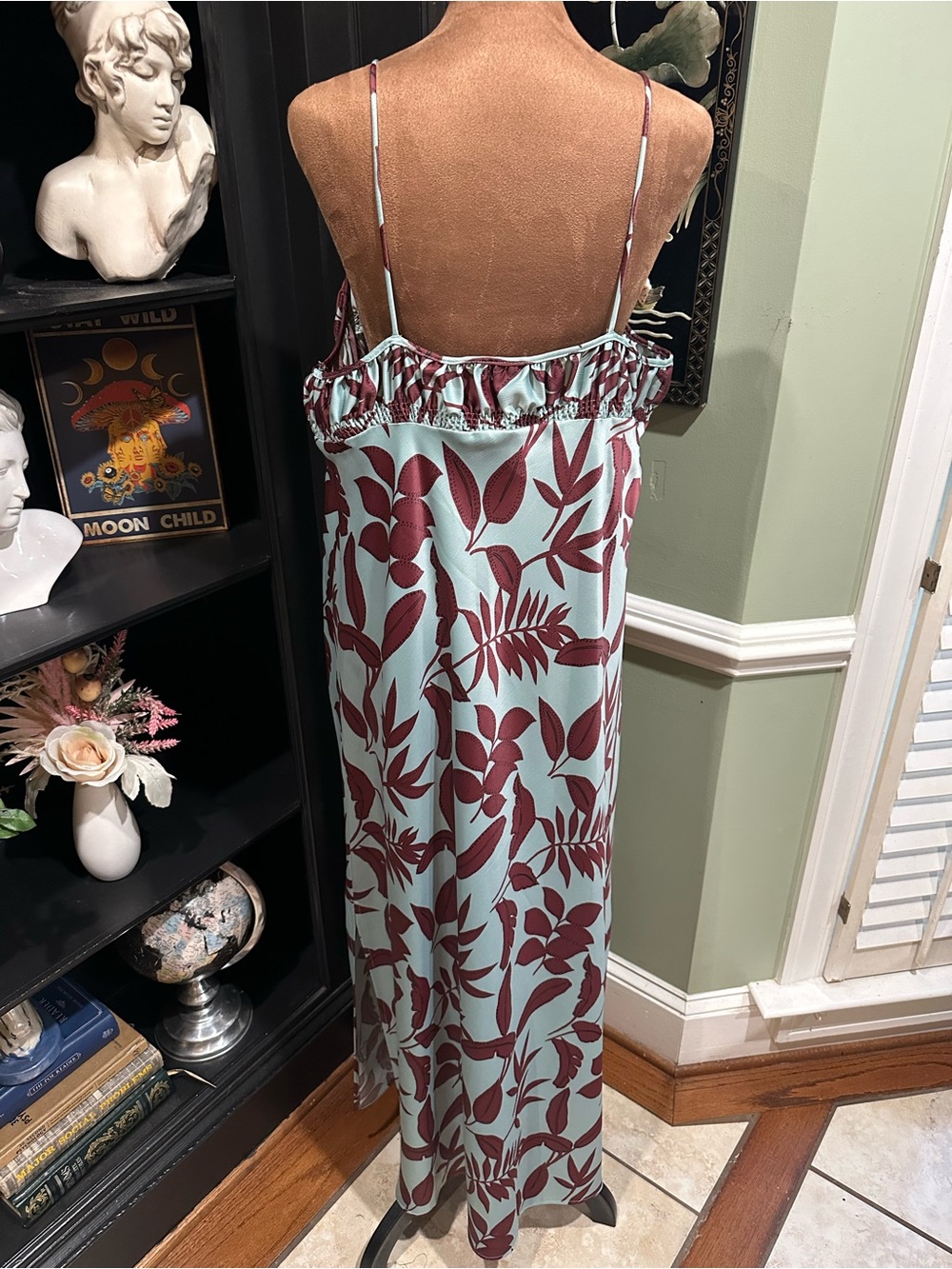 Anthropologie Square‑Neck Slip Dress – Mint Botanical Print – Size 1XL - Picture 12 of 14